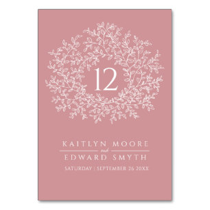 Dusty pink leaf circle monogram wedding custom table number
