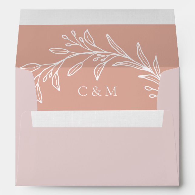 Dusty pink leaf wreath rustic wedding  envelope (Back (Bottom))