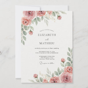 Dusty Pink Leafy Wedding Invitation