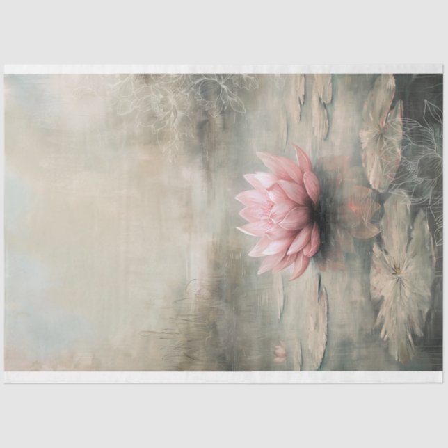 Dusty pink Lotus Art, Ethereal Lake Tissue Paper (Front)