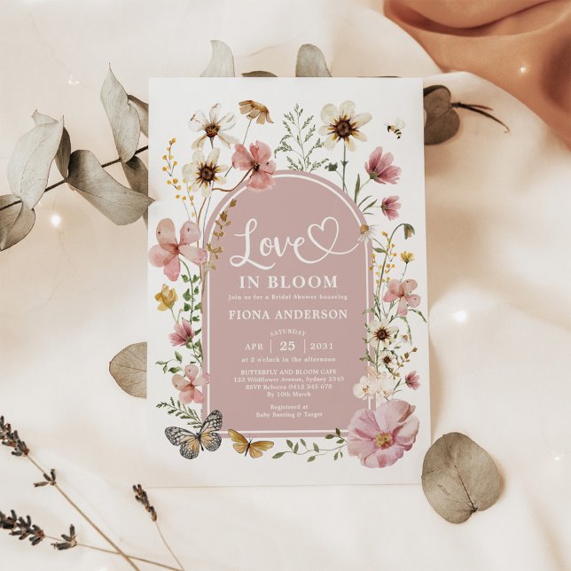 Dusty Pink Love in Bloom Wildflower Bridal Shower Invitation (Creator Uploaded)