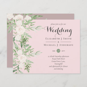 Dusty Pink Magnolia Sage Floral BUDGET WEDDING INV