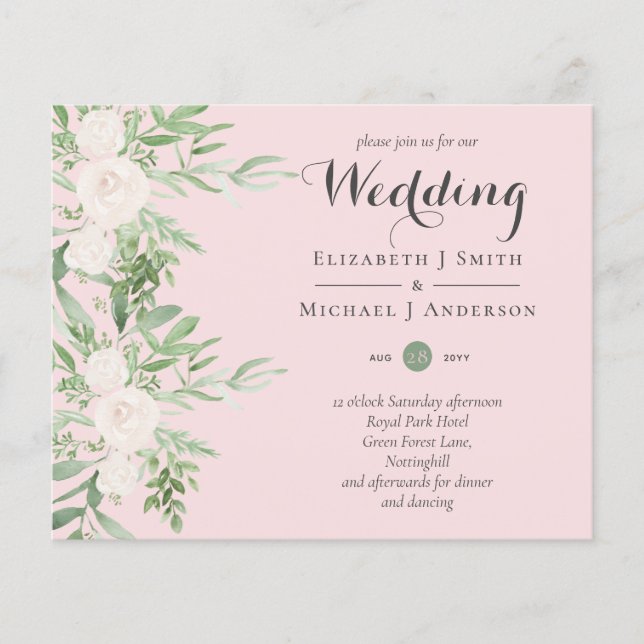Dusty Pink Magnolia Sage Floral LOW BUDGET WEDDING Flyer (Front)