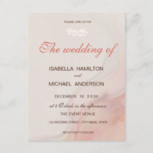Dusty Pink Marble Script Calligraphy White Branch Invitation Postcard