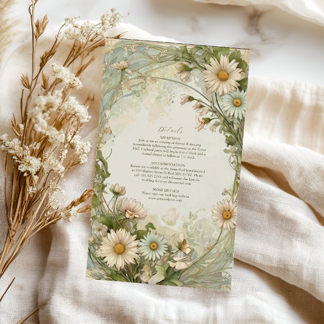 Dusty Pink Marguerite Daisy Wedding Art Nouveau Enclosure Card (Creator Uploaded)
