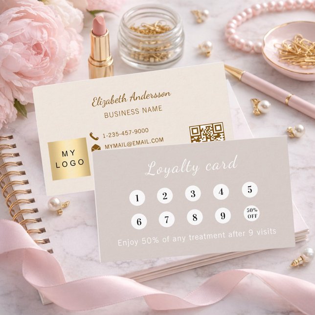 Dusty pink mauve cream qr code business logo loyalty card (Creator Uploaded)