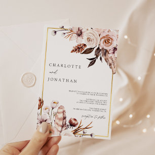 Dusty Pink & Mauve Gold Frame Foliage Wedding Invitation