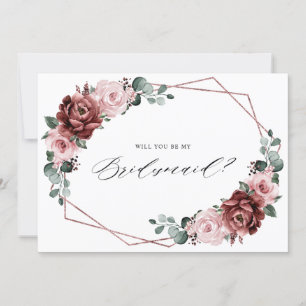 Dusty Pink Mauve Rose Floral Bridesmaid Proposal Invitation