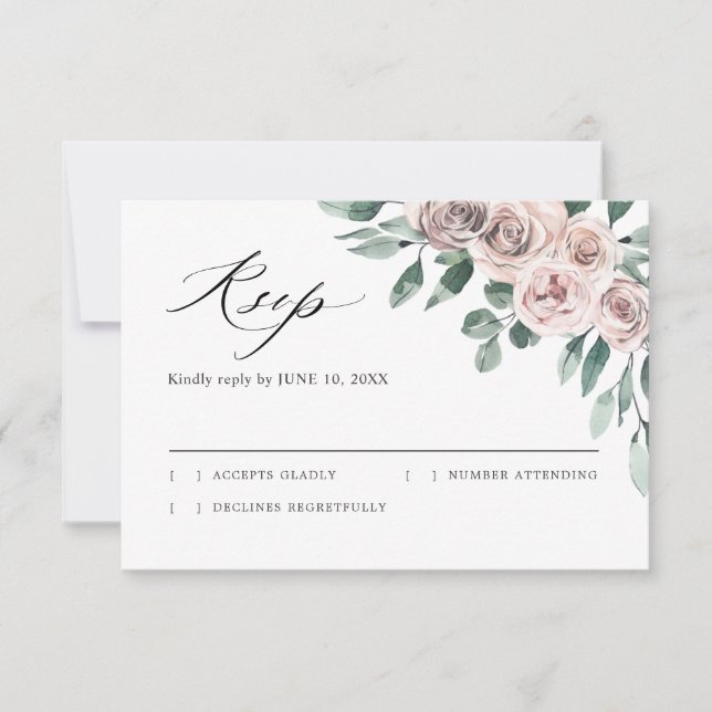 Dusty Pink Mauve Rose Floral Geometric Wedding  RS RSVP Card (Front)
