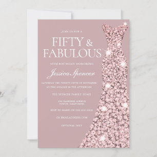Dusty Pink Mauve Rose Gold Dress 50th Birthday Invitation