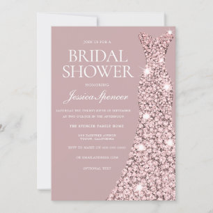 Dusty Pink Mauve Rose Gold Dress Bridal Shower Invitation