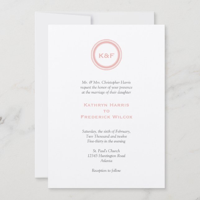 Dusty pink medallion initials wedding invitation (Front)