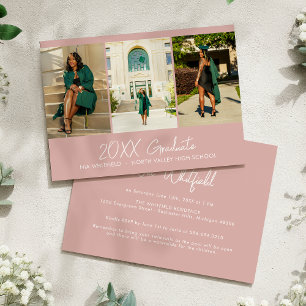 Dusty Pink Minimal Photo Collage Graduation Party Invitation