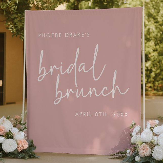 Dusty Pink Minimal Script Bridal Brunch Backdrop Tapestry (Creator Uploaded)