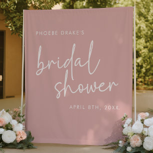 Dusty Pink Minimal Script Bridal Shower Backdrop Tapestry