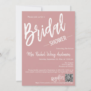 Dusty Pink Minimal Script Bridal Shower QR Code Invitation
