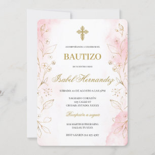 Dusty pink minimalist Baptism Spanish Invitation