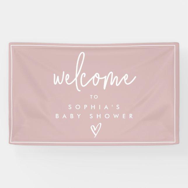 Dusty Pink Minimalist Boho Baby Shower Welcome Banner (Horizontal)
