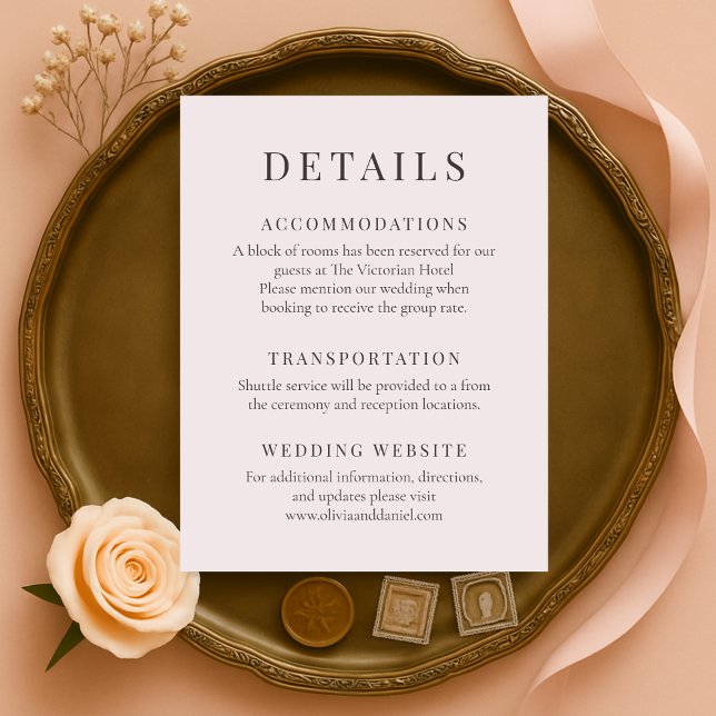 Dusty Pink Minimalist Elegant Wedding Details Invitation (Creator Uploaded)
