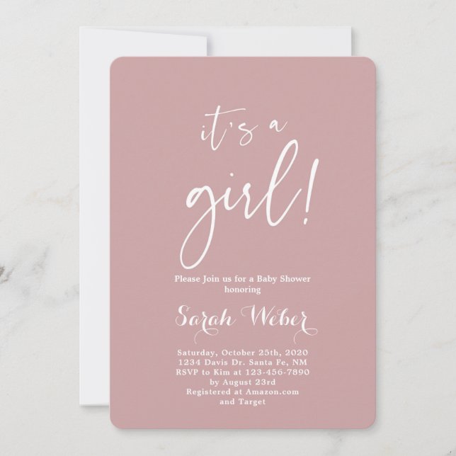 Dusty Pink minimalist modern baby shower girl Invitation (Front)