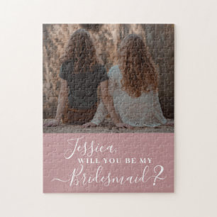Dusty Pink Minimalist Photo Bridesmaid Proposal Jigsaw Puzzle