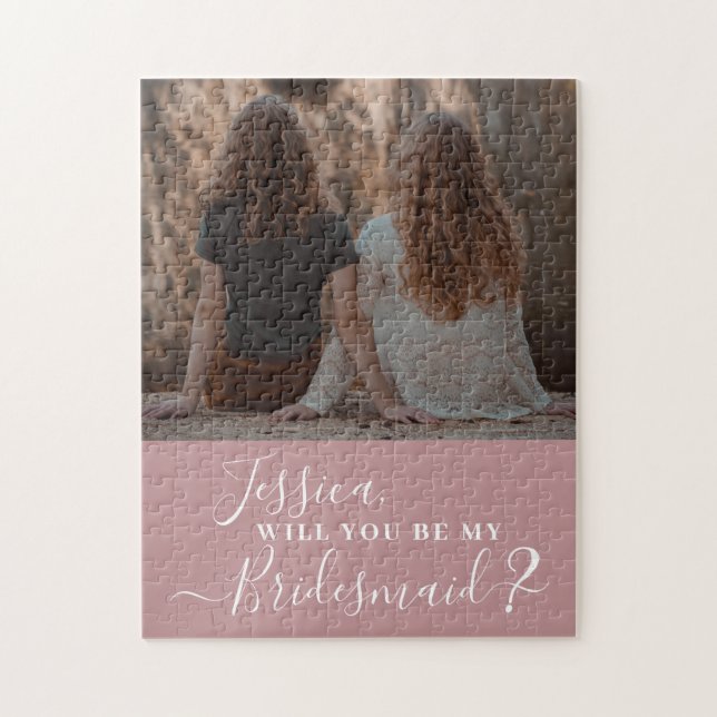 Dusty Pink Minimalist Photo Bridesmaid Proposal Jigsaw Puzzle (Vertical)