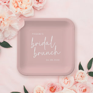 Dusty Pink Minimalist Script Bridal Brunch Paper Plate