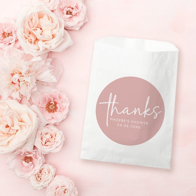 Dusty Pink Minimalist Script Bridal Shower Favour Bags (Creator Uploaded)