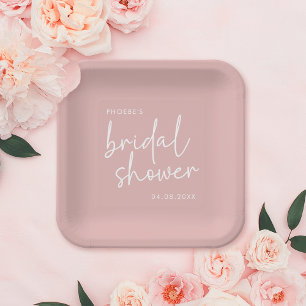 Dusty Pink Minimalist Script Bridal Shower Paper Plate