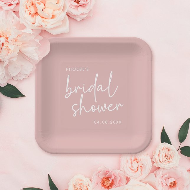 Dusty Pink Minimalist Script Bridal Shower Paper Plate (Creator Uploaded)