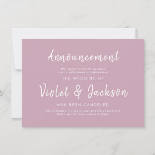 Dusty pink minimalist script wedding cancellation invitation