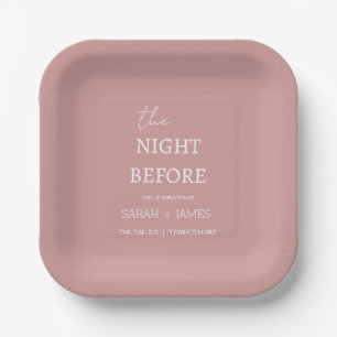 Dusty Pink Minimalist the Night Before Wedding  Paper Plate