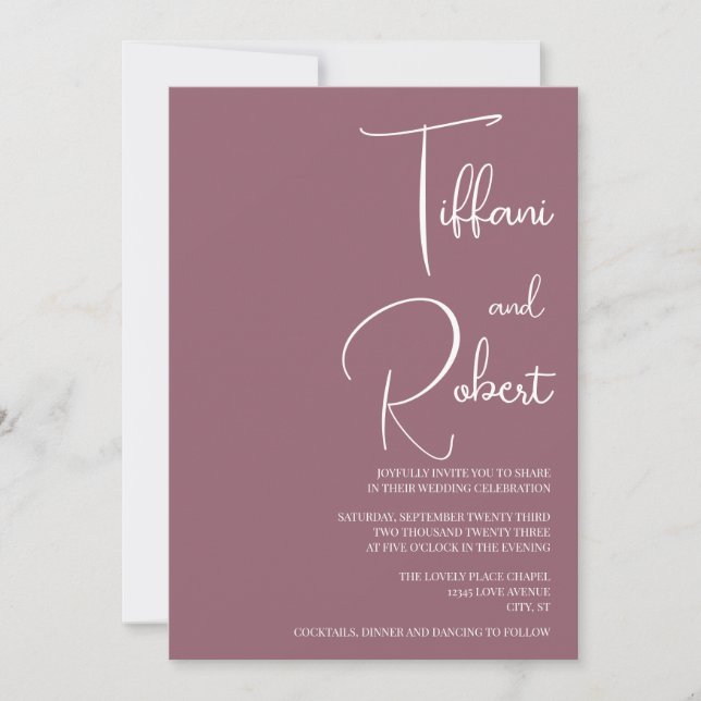 Dusty Pink Modern Minimalist Wedding  Invitation (Front)