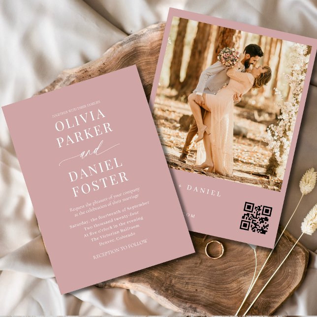 Dusty Pink Modern QR Code Photo Wedding Invitation (Creator Uploaded)