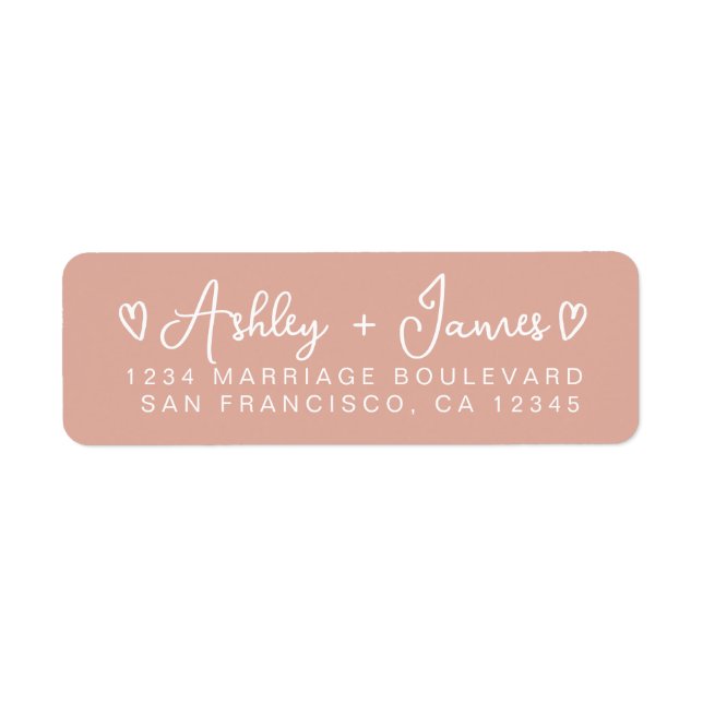 Dusty Pink Modern Script Hearts Return Address (Front)