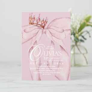 Dusty Pink Modern Trendy Bow 1st Birthday Invitation