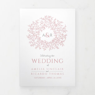 Dusty pink monogram art story dedication wedding Tri-Fold programme