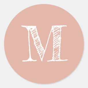 Dusty Pink Monogram Initial Classic Round Sticker