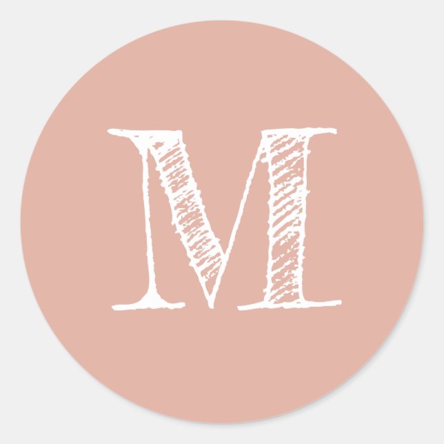 Dusty Pink Monogram Initial Classic Round Sticker (Front)