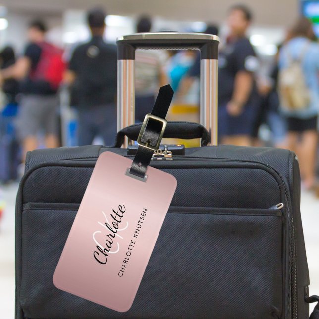 Dusty pink monogram name luggage tag (Creator Uploaded)