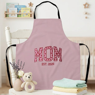 Dusty Pink Mum Est Year Heart Varsity Typography Apron