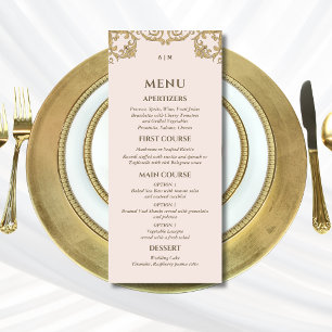 Dusty Pink Ornate Monogram Baroque Wedding Menu