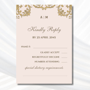 Dusty Pink Ornate Victorian Wedding RSVP Card