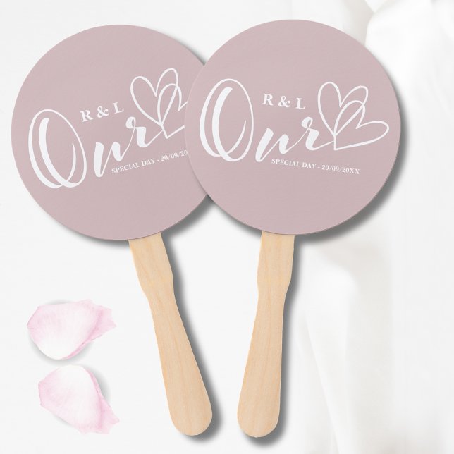 Dusty Pink Our Hearts Wedding / Anniversary Hand Fan (Creator Uploaded)