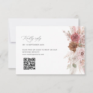 dusty pink pampas floral wedding QR code RSVP card
