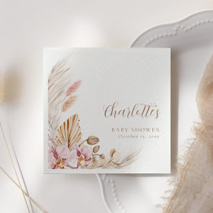 Dusty Pink Pampas Grass Floral   Baby Shower  Napkin