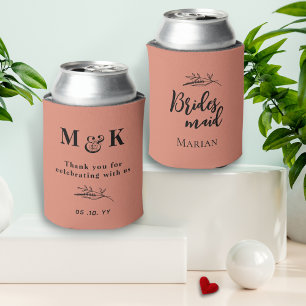 Dusty Pink Party Wedding Date Bridesmaid Monogram Can Cooler