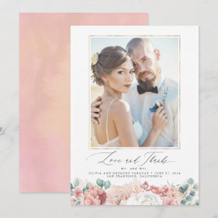 Dusty Pink Peach Floral Wedding Thank You Invitation
