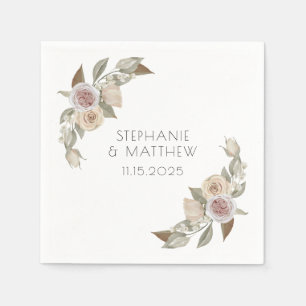 Dusty Pink Peach Rose Botanical Floral Wedding Napkin