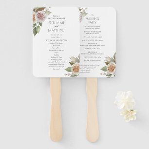 Dusty Pink Peach Rose Floral Wedding Program Hand Fan